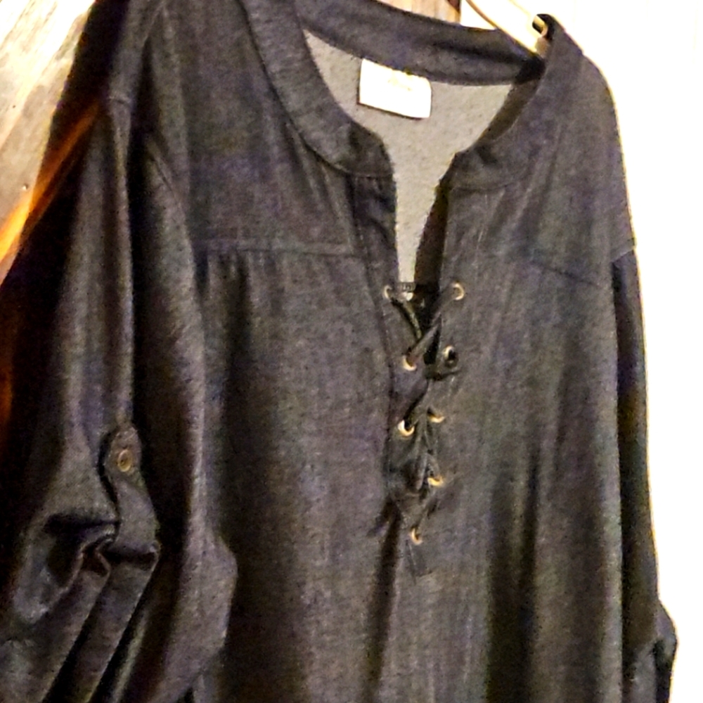 Womens Black  Blue Jean Color Lace-Up Dress